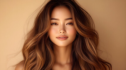 Canvas Print - “Close-Up of a Beautiful Woman with Long Hair, Highlighting Her Elegant Features and Radiant Skin, Perfect for Portrait Photography, Beauty Shots, and Fashion Imagery”
