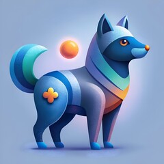 Sticker - Cute. stylized blue dog with geometric shapes and a playful expression.