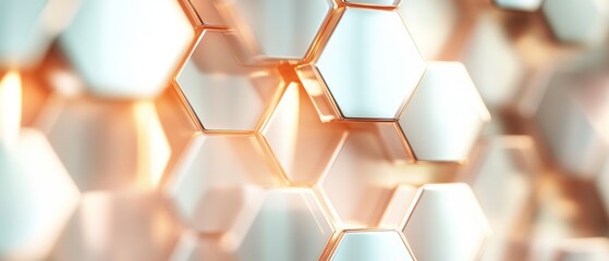 Wall Mural - A close up of a pattern of hexagons in a gold and white color scheme