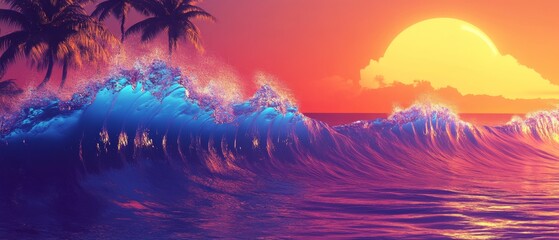 A beautiful ocean scene with a large wave