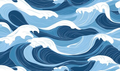 Poster - A seamless pattern of blue waves