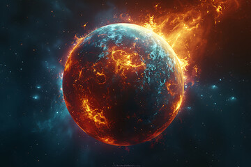 Planet Mars in water and fire. Concept sci-fi artwork.