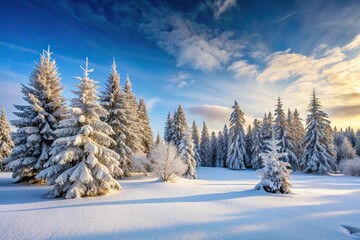 Wall Mural - Winter forest landscape with snow covered trees