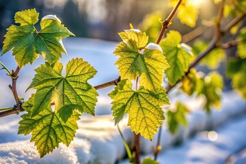 Winter green leaves on asymmetrical vine plants attached to tree