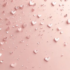 Poster - A pink background with scattered 3D hearts and glitter.