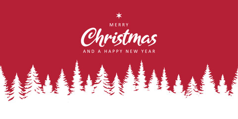 Wall Mural - red christmas greeting card with fir border vector illustration
