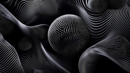 Symmetrical overlapping digital spheres in monochromatic tones forming a futuristic network