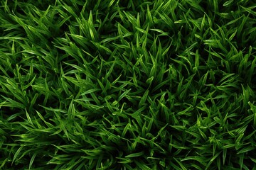 Lush green grass meadow close-up texture flat lay background