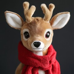 Poster - A plush deer toy wearing a red scarf.