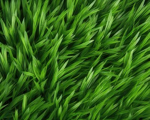 Wall Mural - Lush green grass meadow close-up texture flat lay background