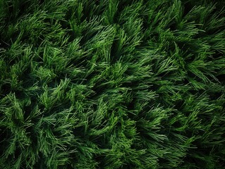 Wall Mural - Lush green grass meadow close-up texture flat lay background