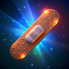 Canvas Print - A realistic 3D rendering of a band aid. glowing against a dark blue background.