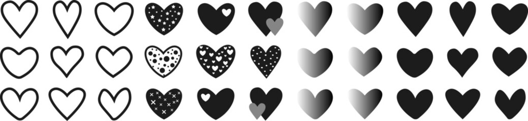 Wall Mural - black heart icon set vector. various simple vector heart love icon.