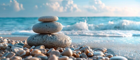 Wall Mural - A photo of a relaxing scene of the beach with stones 