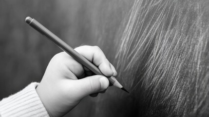 Wall Mural - A person holding a pencil and drawing on the wall, AI