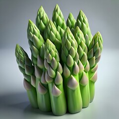 Sticker - A 3D rendered cluster of fresh. vibrant asparagus spears arranged in a tight bundle.