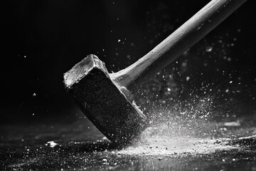 Poster - A Hammer Striking a Surface, Creating a Spray of Dust