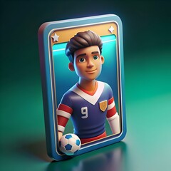 Poster - A cheerful cartoon soccer player with a confident smile is depicted in a 3D rendering.