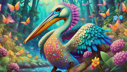 Poster - oil painting style cartoon character illustration multicolored The Pelican 