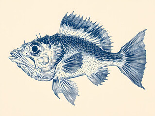 Wall Mural - risograph print texture, pufferfish , whimsical and charming, line drawing, minimalist