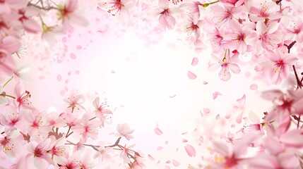 136. Detailed background with cherry blossoms in full bloom, forming a natural frame with their soft pink petals and green leaves