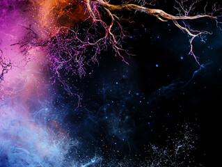 a stunning cosmic scene featuring vibrant colors and intricate branches, blending the beauty of natu