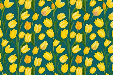 Wall Mural - Bright Yellow Tulip Seamless Pattern for Spring Weddings and Festive Celebrations