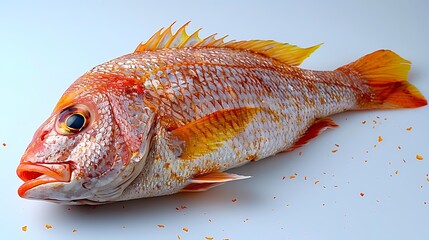 A fresh, whole red snapper fish, showcasing its rich color and detailed texture, isolated on a clean white background.