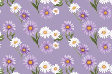 Lavender Daisy Watercolor Seamless Pattern for Spring Garden Party Decor