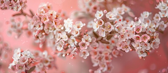 Poster - Spiraea cantoniensis Lour showcases its beautiful flowers in full bloom creating a captivating copy space image