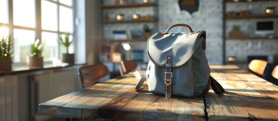 Aufkleber - Classroom with a school backpack placed on a wooden table suitable for design purposes with copy space image