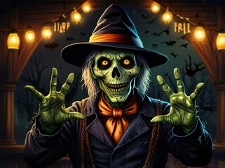 Wall Mural - halloween witch with a broom