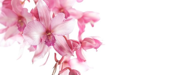 Leinwandbilder - Isolated pink dendrobium orchid on white background with copy space image concept