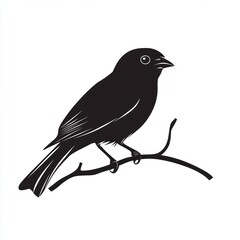 Wall Mural - A simple black and white silhouette of a bird perched on a branch.