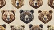 © Sinechana - 52. A continuous pattern showcasing finely detailed bear heads, offering a delicate and stylish look suitable for wrapping paper