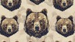 © Sinechana - 52. A continuous pattern showcasing finely detailed bear heads, offering a delicate and stylish look suitable for wrapping paper