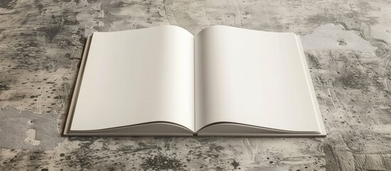 Leinwandbilder - Grey textured table displays an open notebook with blank paper sheets perfect for design mockups with ample copy space image
