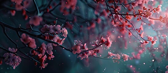 Leinwandbilder - A captivating nighttime scene of cherry blossoms or sakura with a copy space image