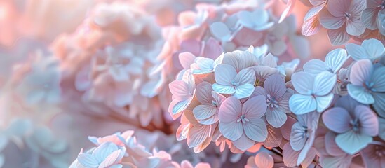 Poster - Flowers in a pinky white hue like Hydrangea or Hortensia create a delicate and elegant appearance in the copy space image
