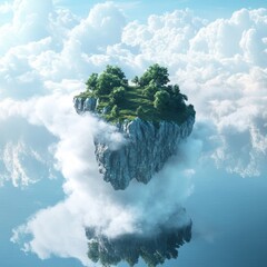 Canvas Print - A small island with trees and grass floats above a sea of clouds.