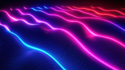 Wall Mural - Vibrant neon waves in blue and pink create a mesmerizing light display, perfect for modern design and abstract backgrounds.