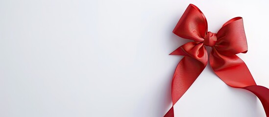 Aufkleber - Top view of an elegant red ribbon on a white background with room for text in the image. Creative banner. Copyspace image