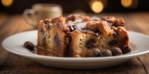 Gourmet Chocolate Chunk Bread Pudding with Sweet Brown Sugar.