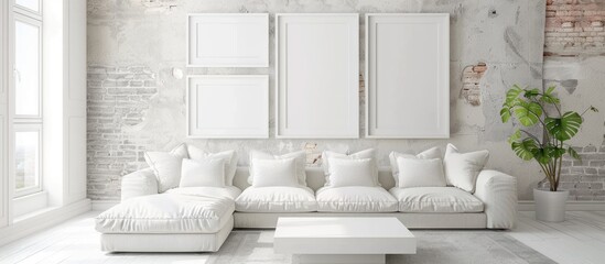 Poster - Interior design template with photo collage frames for displaying pictures includes copy space image