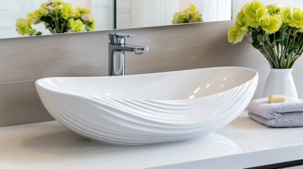 Poster - A bathroom sink with a bowl shaped design on the counter, AI