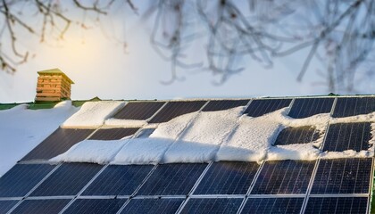 Wall Mural - Solar Panels of the roof of House covered by Snow in the Winter. 