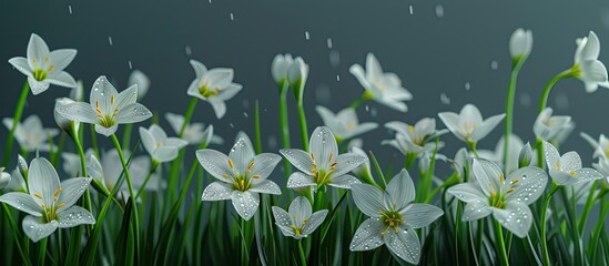 Poster - Rain lilies also known as Zephyranthes sp are decorative plants related to onions hailing from South and North America great for nature backgrounds with copy space image