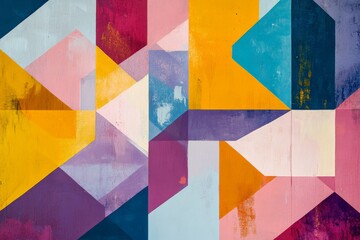 Poster - An abstract geometric design featuring angular shapes in vivid colors, creating a striking visual composition that evokes a sense of depth and dimension.