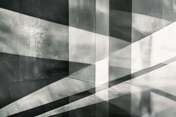 Aufkleber - A photograph capturing abstract geometric patterns created by shadows falling on a smooth wall surface, highlighting the interplay of light and darkness in a creative visual effect.
