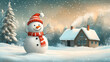 © rafliand - Winter holiday background banner cute snowman Merry christmas and happy new year
